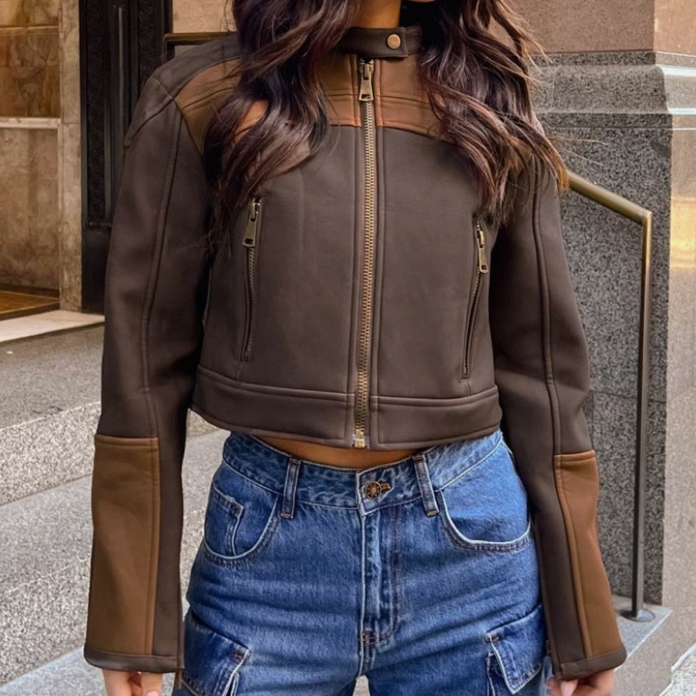 Lioness leather biker jacket in chocolate